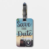 日付の保存ヴィンテージカメラとビーチ ラゲッジタグ (裏面縦)