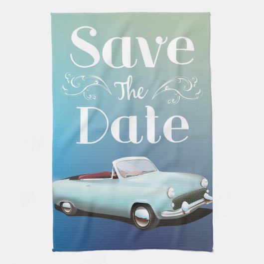 日付の保存ヴィンテージクラシック車 キッチンタオル (縦)