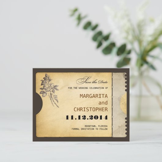 日付の保存ヴィンテージタイポグラフィスタイルはがき 案内ポストカード (スタンド正面)