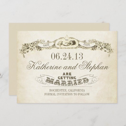 日付の保存ヴィンテージタイポグラフィデザイン セーブザデート (正面/裏面)