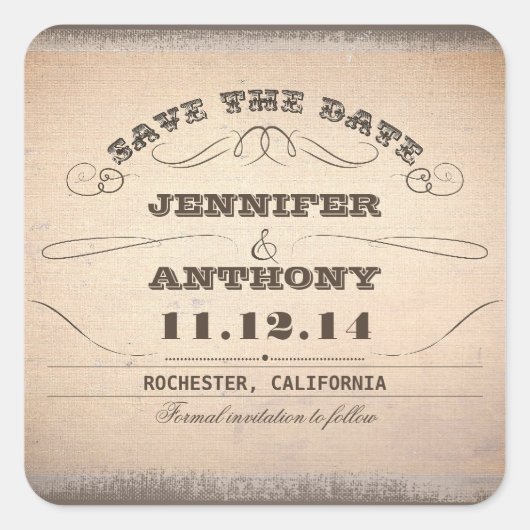 日付の保存ヴィンテージタイポグラフィ古いシール スクエアシール (正面)