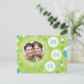 日付の保存写真テンプレート結婚水玉模様 案内ポストカード (スタンド正面)