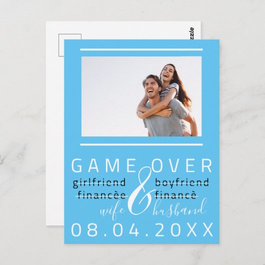 日付の保存婚約フォトおもしろい海青 ポストカード (正面/裏面)