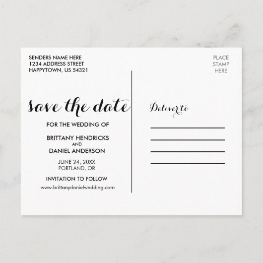 日付の保存婚約モダンはがきSCB ポストカード (裏面)