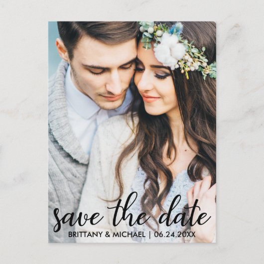 日付の保存婚約モダン写真はがきSB ポストカード (正面)