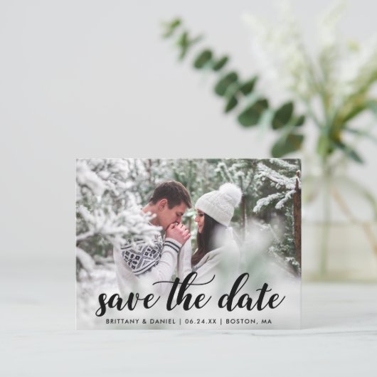 日付の保存婚約写モダン真B ポストカード (スタンド正面)