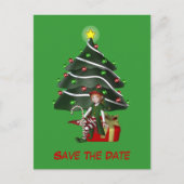 日付の保存小妖精や小人クリスマスツリー休日はがき 案内ポストカード (正面)