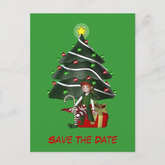 日付の保存小妖精や小人クリスマスツリー休日はがき 案内ポストカード (正面)