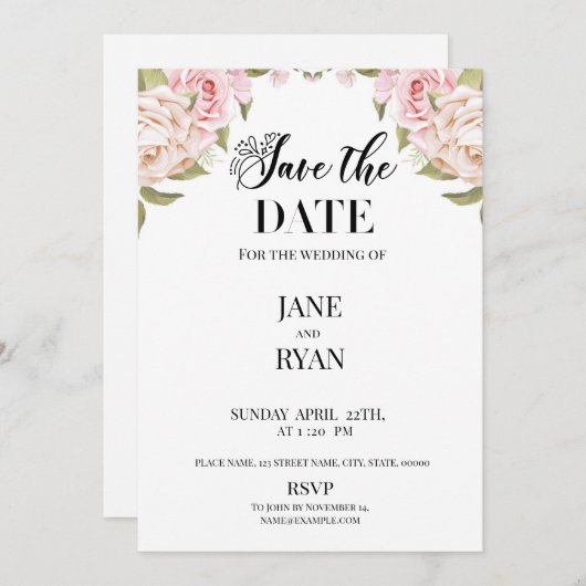 日付の保存招待状テンプレート 招待状 (正面/裏面)