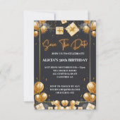 日付の保存招待状ブラック金ゴールド50誕生日 招待状 (正面)