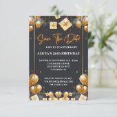 日付の保存招待状ブラック金ゴールド50誕生日 招待状 (スタンド正面)