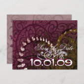 日付の保存深い紫ハート- 案内ポストカード (正面/裏面)