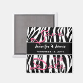 日付の保存白黒ピンクゼブラ印刷 マグネット (正面/裏面)