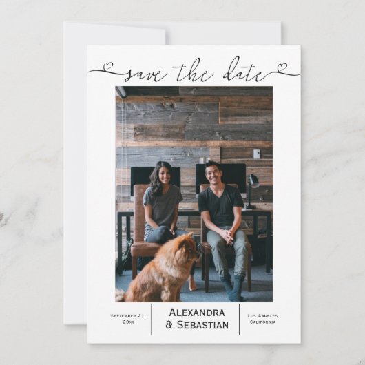 日付の保存白黒結婚パーソナライズされた セーブザデート (正面)