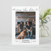 日付の保存白黒結婚パーソナライズされた セーブザデート (スタンド正面)