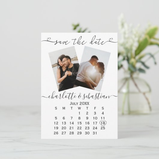 日付の保存白黒結婚パーソナライズされた セーブザデート (スタンド正面)