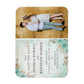 日付の保存素朴ターコイズフローラカスタム写真 マグネット (縦)