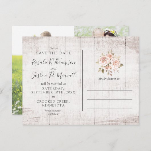 日付の保存素朴バラ写真コラージポストカード ポストカード (正面/裏面)