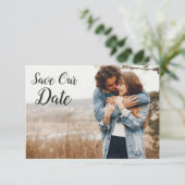 日付の保存素朴フローラスカルBohoフォトカード セーブザデート (スタンド正面)