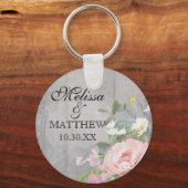 日付の保存結婚式の引き出物素朴木材フローラ キーホルダー (正面)