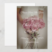 日付の保存結婚式招待状花嫁Peonies 招待状 (正面/裏面)