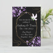 日付の保存結婚式招待状黒と紫 シーズンカード (スタンド正面)