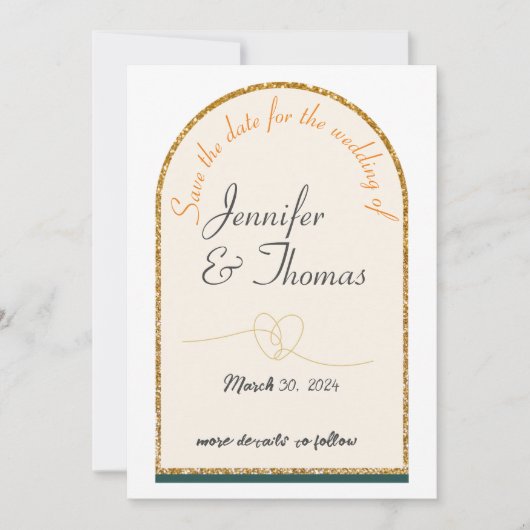 日付の保存結婚/金ゴールドエッジ 招待状 (正面)