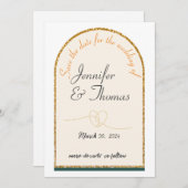 日付の保存結婚/金ゴールドエッジ 招待状 (正面/裏面)