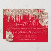 日付の保存花模様バラが赤いアイボリー金ゴールド セーブザデート (正面/裏面)