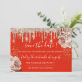 日付の保存花模様バラドリップスグレーアイボリーサンゴ セーブザデート (スタンド正面)