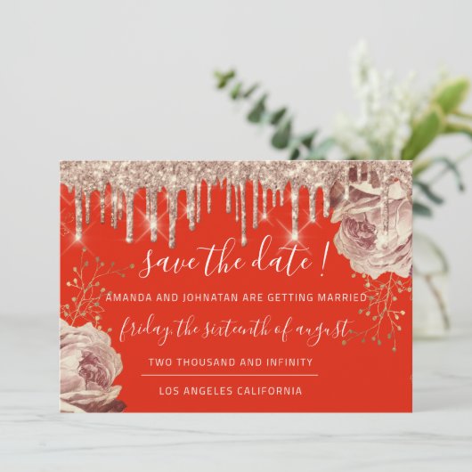 日付の保存花模様バラドリップスグレーアイボリーサンゴ セーブザデート (スタンド正面)