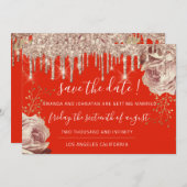 日付の保存花模様バラドリップスグレーアイボリーサンゴ セーブザデート (正面/裏面)