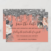 日付の保存花模様バラドリップバラシルバー セーブザデート (正面/裏面)