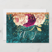 日付の保存花模様バラリースオレンジドリップティール（緑がかった色） セーブザデート (裏面)