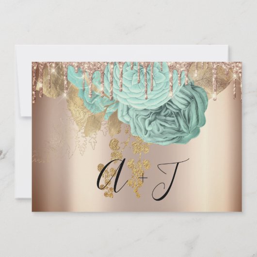 日付の保存花模様バラ金ゴールドが青 セーブザデート (裏面)