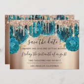 日付の保存花模様バラ金ゴールドドライブティール(緑がかった色) セーブザデート (正面/裏面)