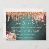 日付の保存花模様バラ金ゴールドドライブティール（緑がかった色）銅 セーブザデート (正面)