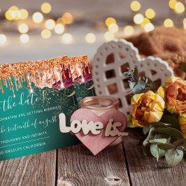 日付の保存花模様バラ金ゴールドドライブティール（緑がかった色）銅 セーブザデート