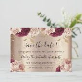 日付の保存花模様バラ金ゴールドバラMarsala セーブザデート (スタンド正面)