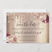 日付の保存花模様バラ金ゴールドDrips Marsala セーブザデート (正面)