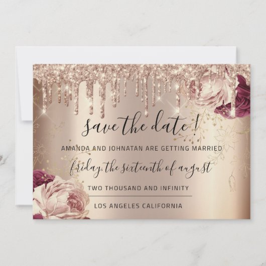 日付の保存花模様バラ金ゴールドDrips Marsala セーブザデート