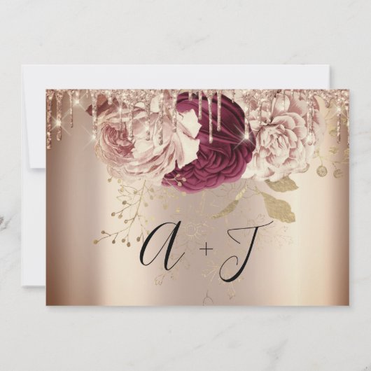 日付の保存花模様バラ金ゴールドDrips Marsala セーブザデート (裏面)