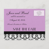 日付の保存薄紫モノグラムダマスクカード 案内ポストカード (裏面)