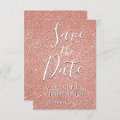 日付の保存誕生日バラ金ゴールドピンクグリッター セーブザデート (正面/裏面)