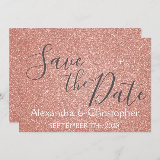 日付の保存誕生日バラ金ゴールドピンクグリッター セーブザデート (正面/裏面)