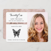 日付の保存誕生日白黒蝶の写真 セーブザデート (正面/裏面)