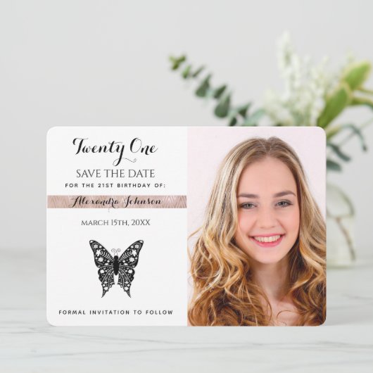 日付の保存誕生日白黒蝶の写真 セーブザデート (スタンド正面)