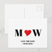 日付の保存赤いハートカスタムカップルのモノグラム 案内ポストカード (正面/裏面)