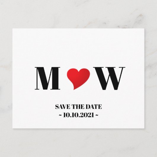 日付の保存赤いハートカスタムカップルのモノグラム 案内ポストカード (正面)