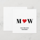 日付の保存赤いハートカップルのモノグラムカード セーブザデート (正面/裏面)